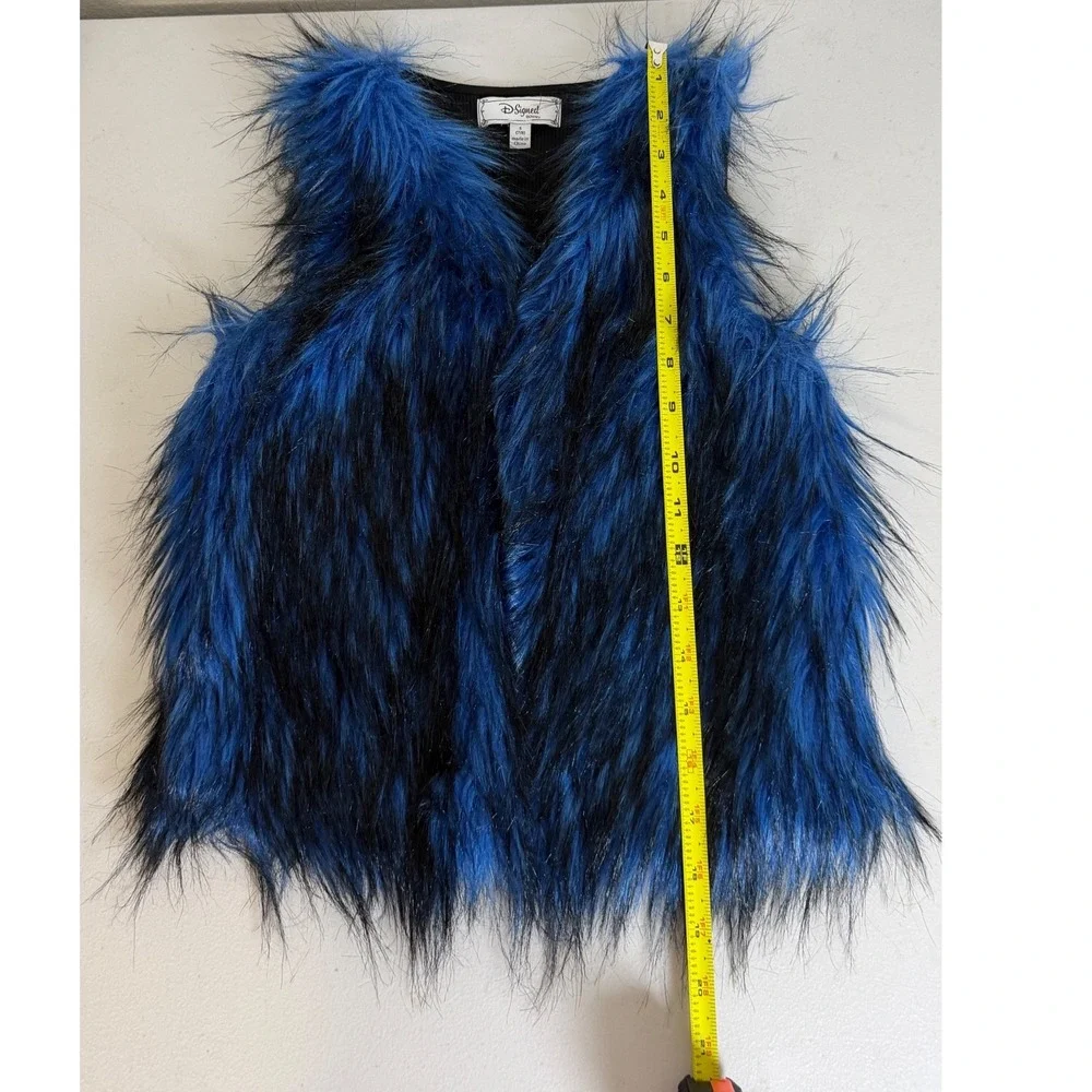 D-Signed Disney Girls Blue Black Faux Fur Ribbed Back Vest Size S 7/8 Baddiecore